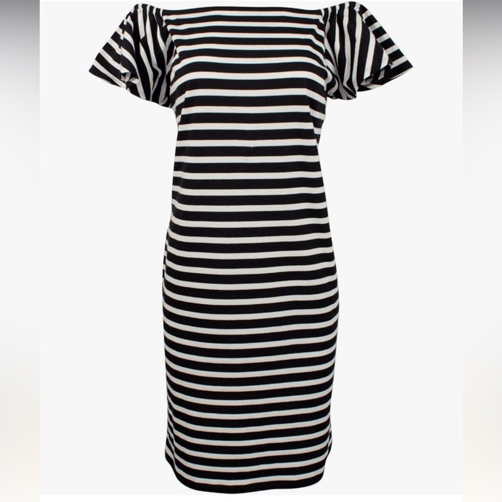 Ralph Lauren Blue and White Off-Shoulder Flutter Sleeve t-shirt Midi Dress